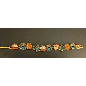 Vintage Christmas Slide Enamel Charm Bracelet marked‎ N.R. (531)